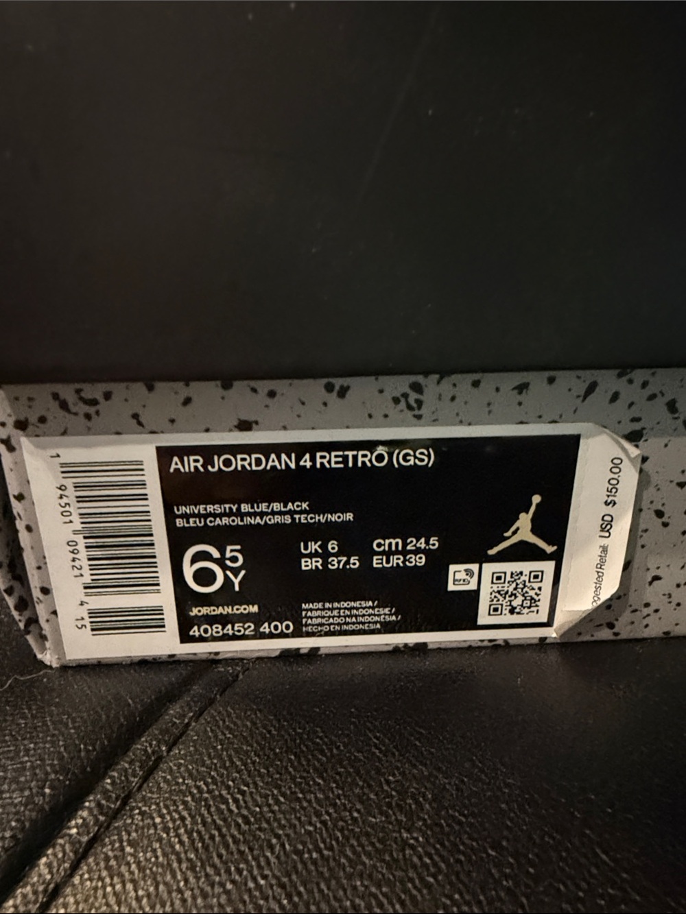 Jordan 4 Retro, university blue, size 6 5y - Picture 4 of 8